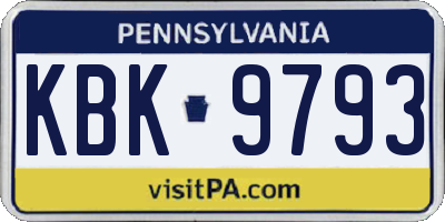 PA license plate KBK9793