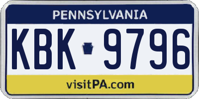 PA license plate KBK9796