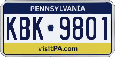 PA license plate KBK9801
