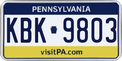 PA license plate KBK9803