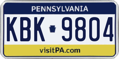 PA license plate KBK9804
