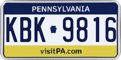 PA license plate KBK9816