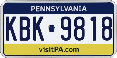 PA license plate KBK9818