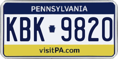 PA license plate KBK9820