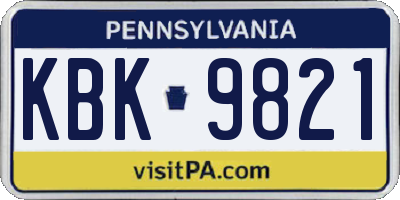 PA license plate KBK9821