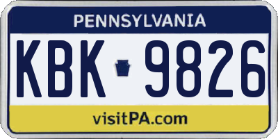 PA license plate KBK9826