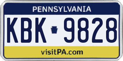 PA license plate KBK9828