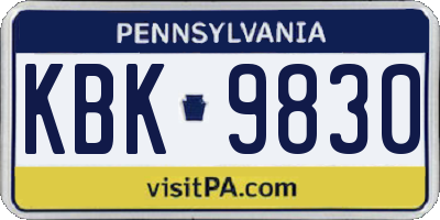 PA license plate KBK9830
