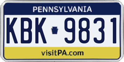 PA license plate KBK9831