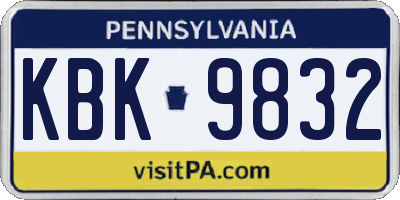 PA license plate KBK9832