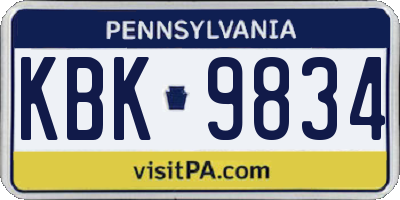 PA license plate KBK9834