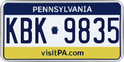 PA license plate KBK9835