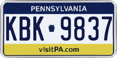 PA license plate KBK9837
