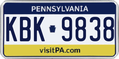 PA license plate KBK9838