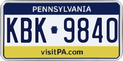 PA license plate KBK9840