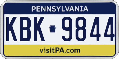 PA license plate KBK9844