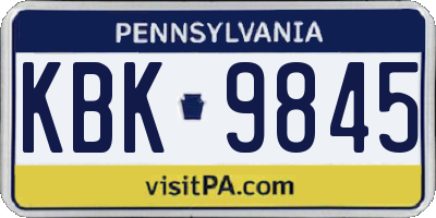 PA license plate KBK9845