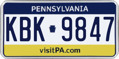 PA license plate KBK9847