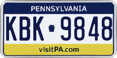 PA license plate KBK9848