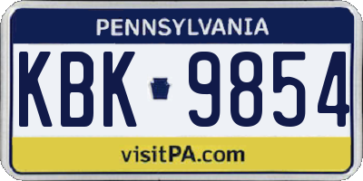 PA license plate KBK9854