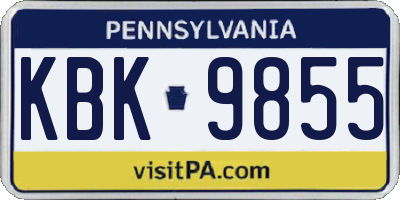 PA license plate KBK9855