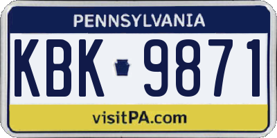 PA license plate KBK9871