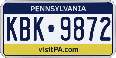 PA license plate KBK9872
