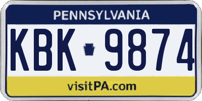 PA license plate KBK9874