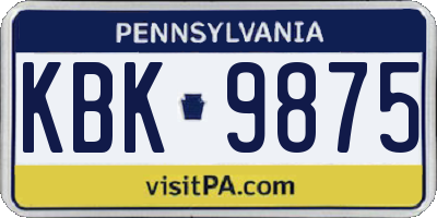 PA license plate KBK9875
