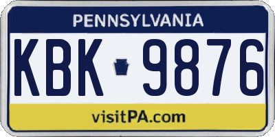PA license plate KBK9876