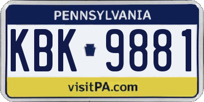 PA license plate KBK9881