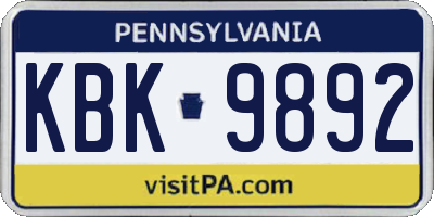 PA license plate KBK9892