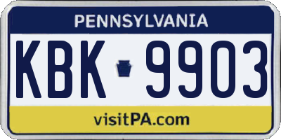 PA license plate KBK9903
