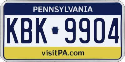 PA license plate KBK9904