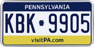 PA license plate KBK9905