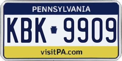 PA license plate KBK9909