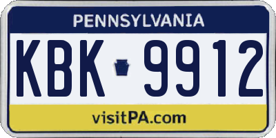 PA license plate KBK9912