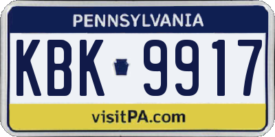 PA license plate KBK9917