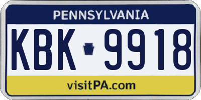 PA license plate KBK9918