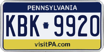 PA license plate KBK9920