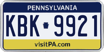 PA license plate KBK9921