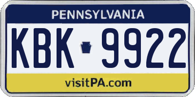 PA license plate KBK9922