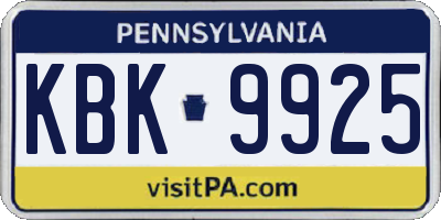 PA license plate KBK9925
