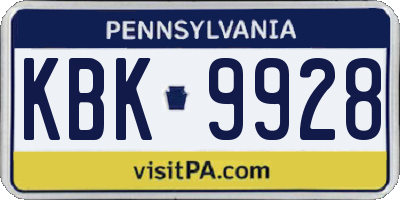 PA license plate KBK9928