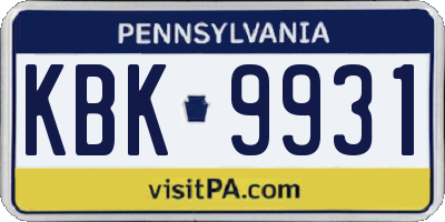 PA license plate KBK9931