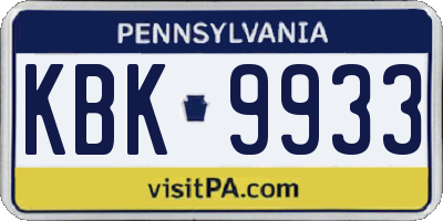 PA license plate KBK9933