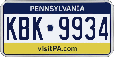 PA license plate KBK9934