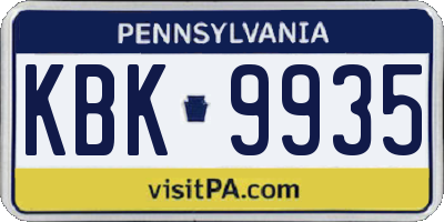 PA license plate KBK9935