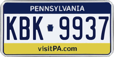 PA license plate KBK9937