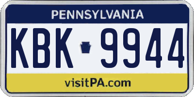 PA license plate KBK9944